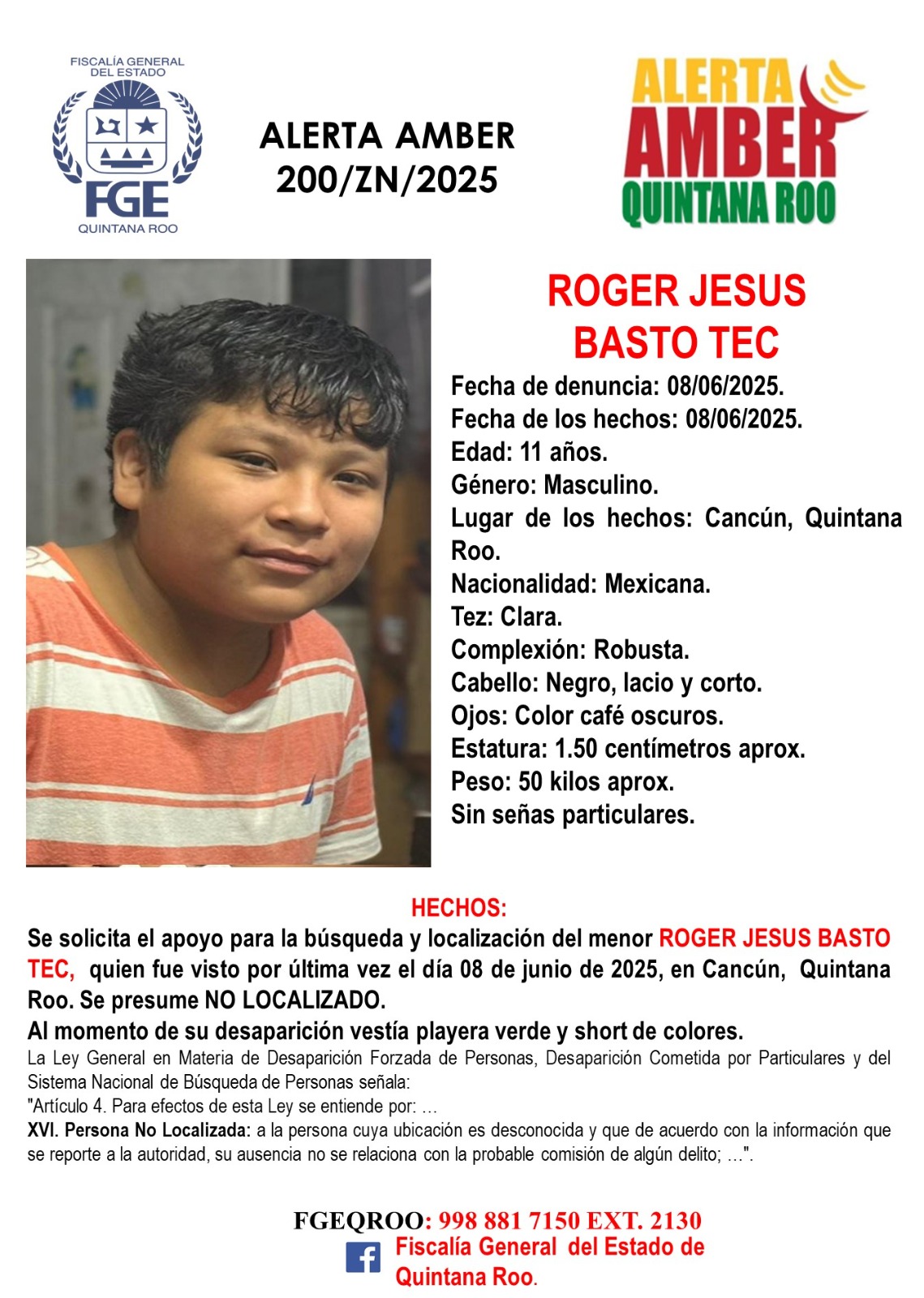 Alerta Amber en Quintana Roo hoy 9 de junio 2025 Roger Jesus Basto Tec